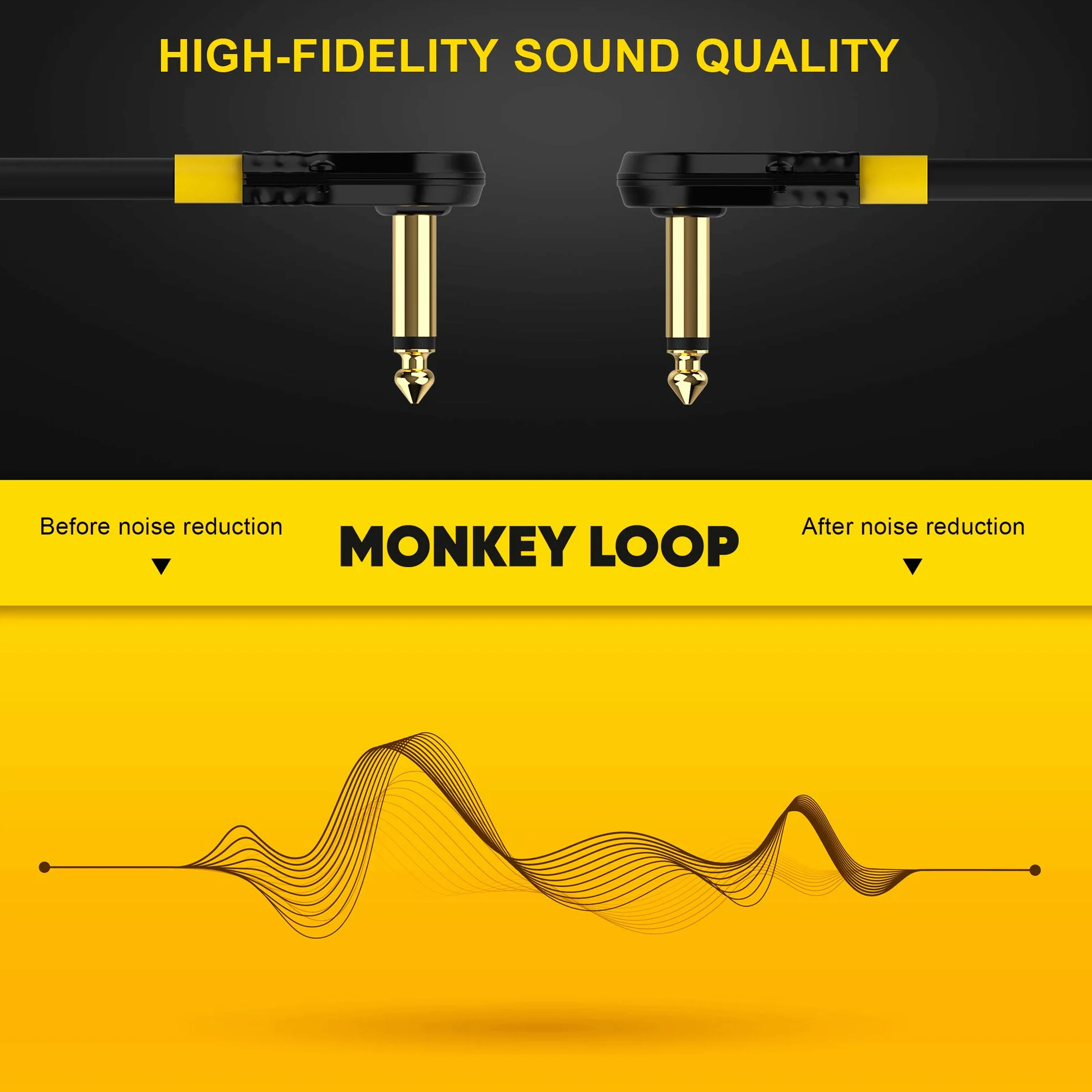 Monkey Loop Pro Link Pedal Guitar Patch Cable 15 cm Jack acodado a Jack acodado Pack 3