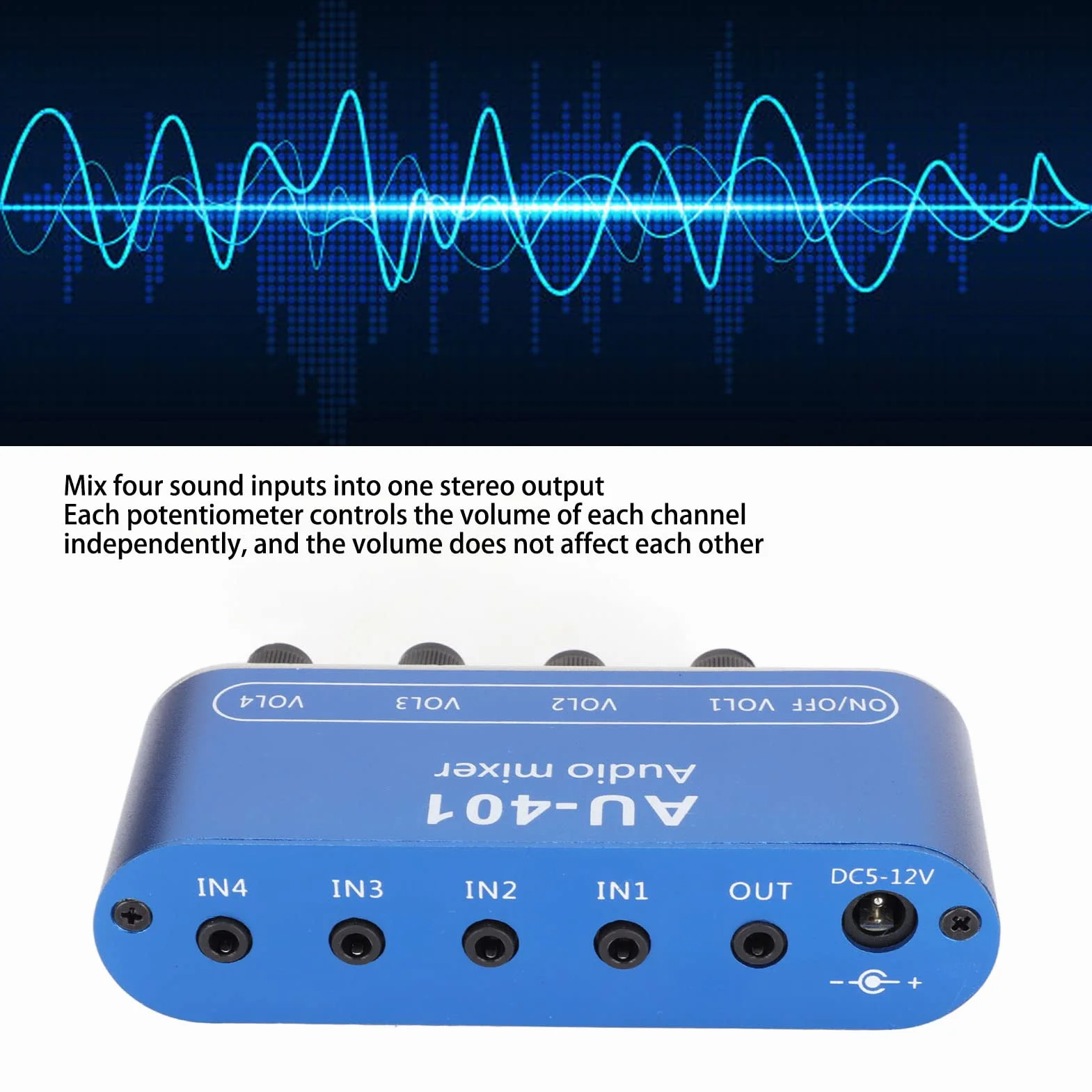 4-kanałowy Mikser Audio, Mini Przenośny Mikser Stereo 3,5 Mm Wzmacniacz Wyboru Dźwięku Niski Poziom Hałasu, Kompatybilny z Komputerem, Telefonem Komórkowym, Laptopem, do Małych Klubów lub Barów
