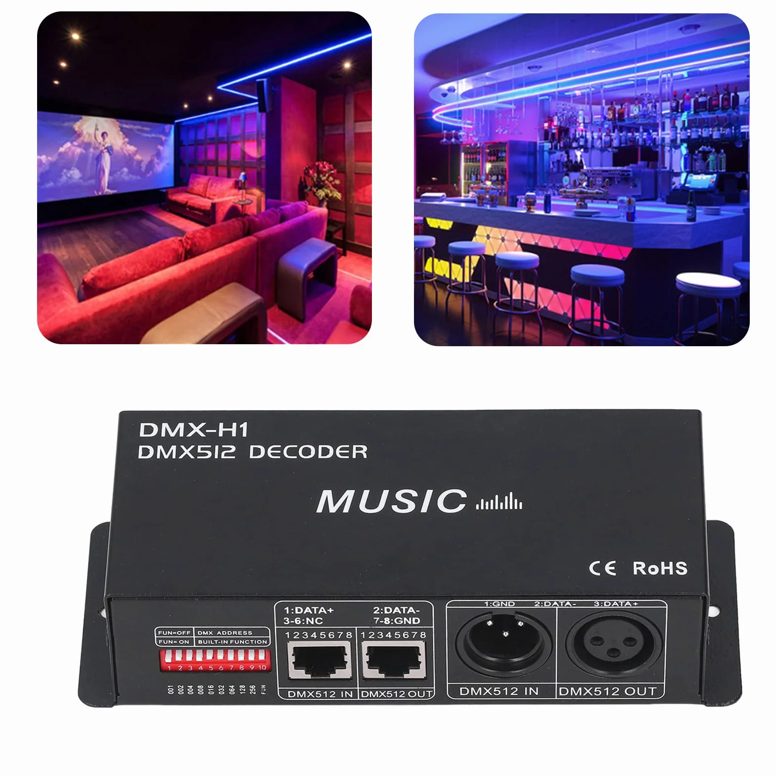 Kontroler LED DMX 512, 4-kanałowy Dekoder DMX, Kontrola Przyciemniania LED do Oświetlenia Scenicznego i urządzeń Nagrywających (8A na kanał)